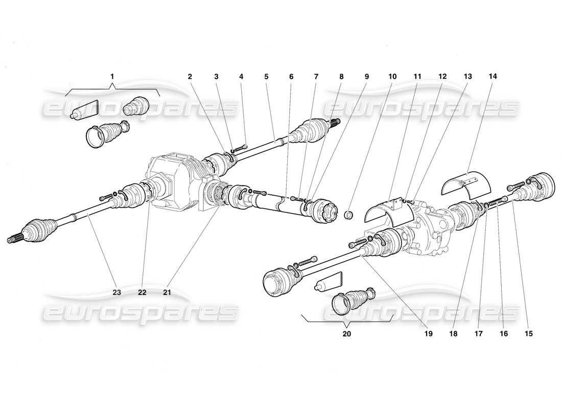 lamborghini diablo vt (1994) schema delle parti degli alberi di trasmissione e dell'albero dell'elica