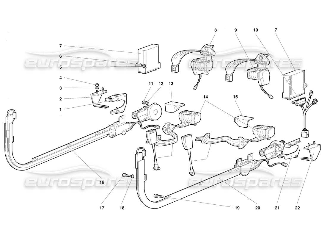 lamborghini diablo vt (1994) cinture di ritenuta passive (valide per la versione usa - aprile 1994) diagramma delle parti
