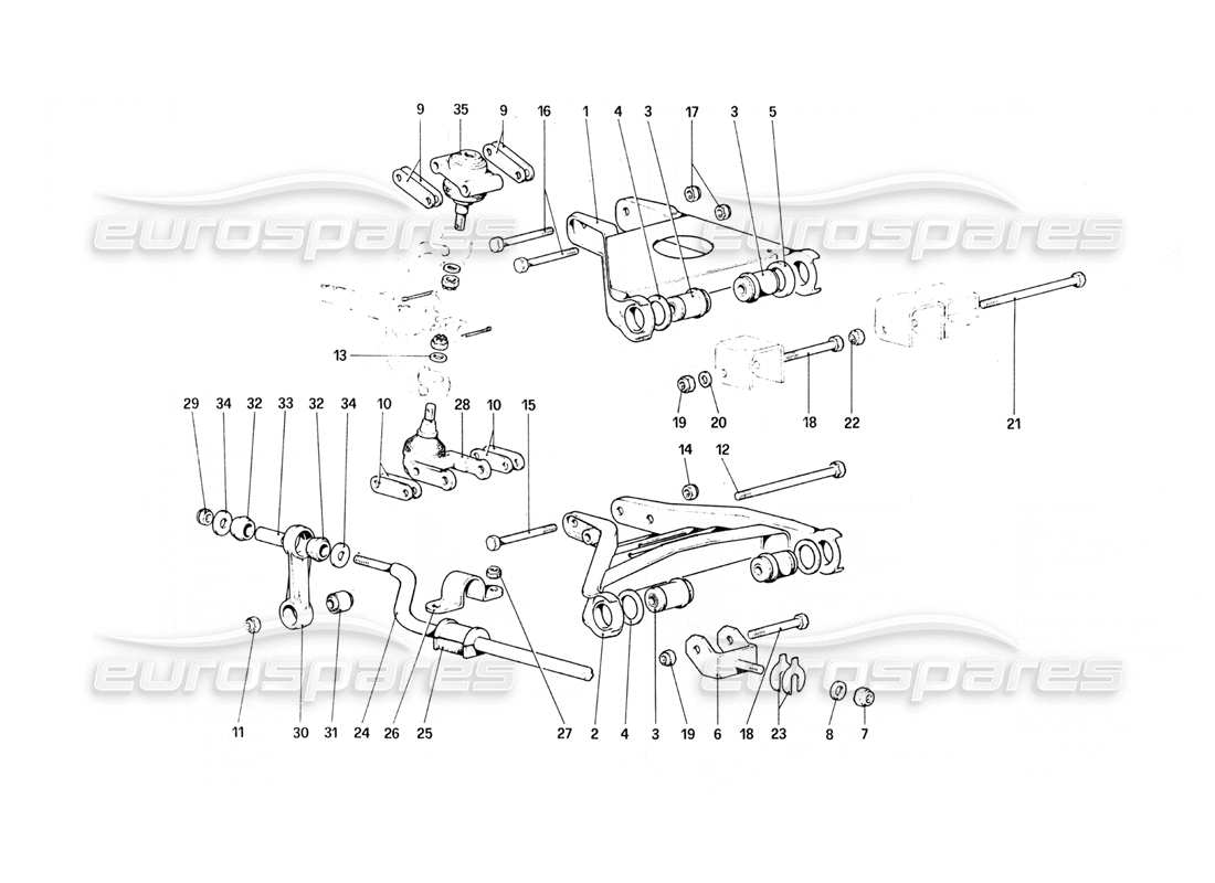 ferrari 308 quattrovalvole (1985) sospensione anteriore - bracci trasversali diagramma delle parti