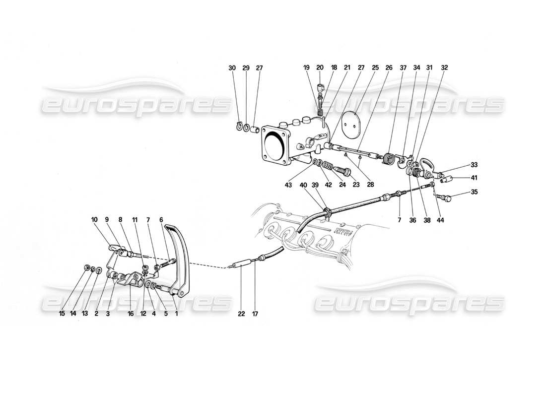 ferrari mondial 3.0 qv (1984) diagramma delle parti dell'alloggiamento dell'acceleratore e del collegamento