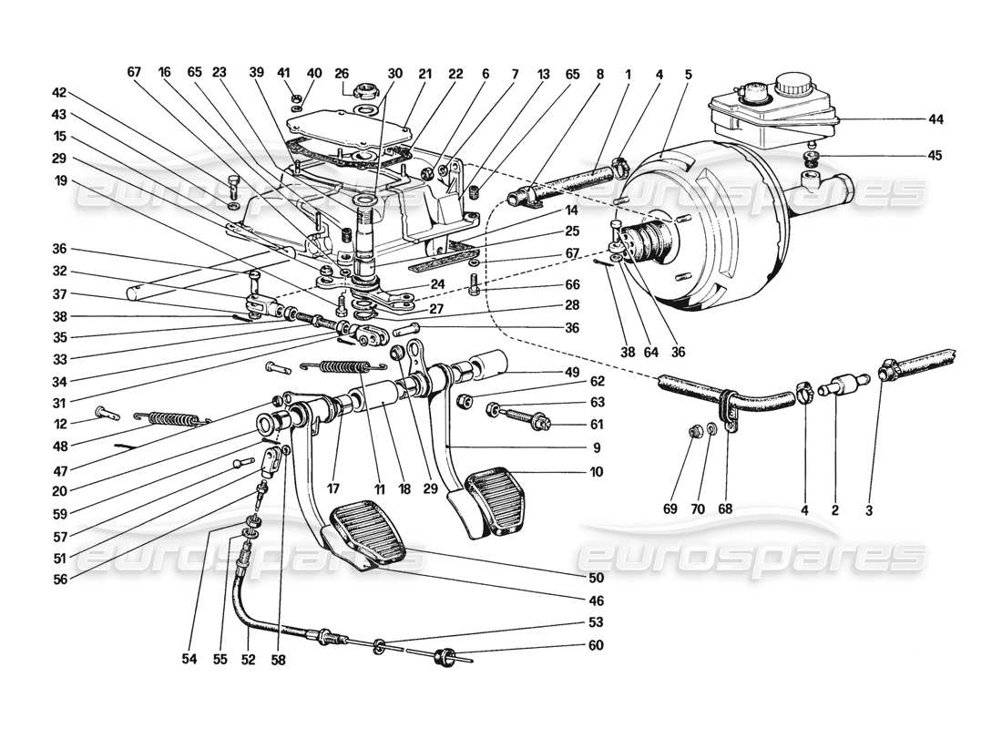ferrari 328 (1988) pedaliera - comandi freno e frizione (per auto con sistema antislittamento) schema delle parti