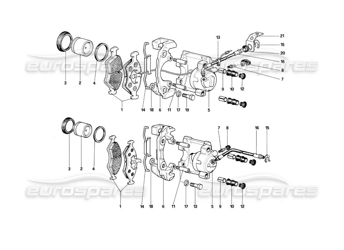 ferrari mondial 3.0 qv (1984) pinze per freni anteriori e posteriori (valide per guida a destra-per guida a sinistra dal telaio n. 43013) diagramma delle parti