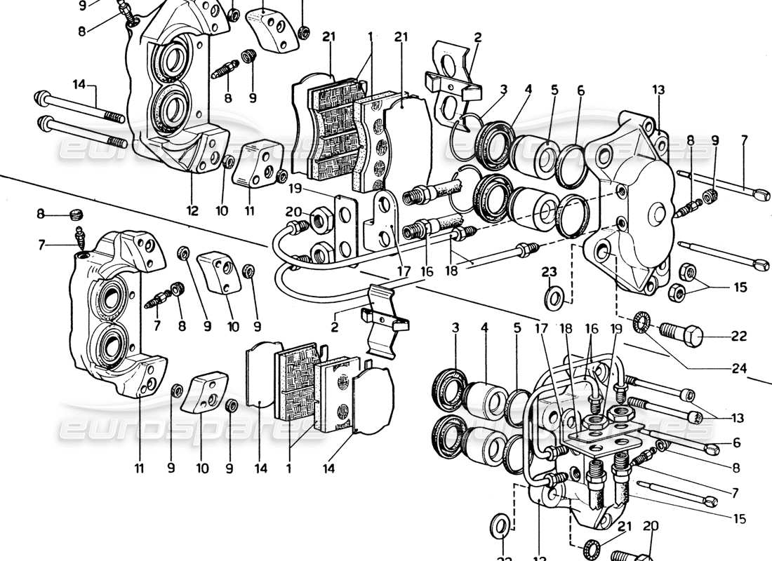 ferrari 365 gt4 2+2 (1973) schema delle pinze per la parte anteriore e posteriore