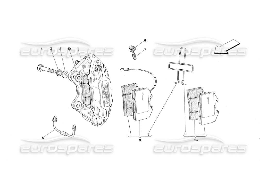 ferrari 348 (1993) tb / ts schema delle parti delle pinze dei freni anteriori e posteriori