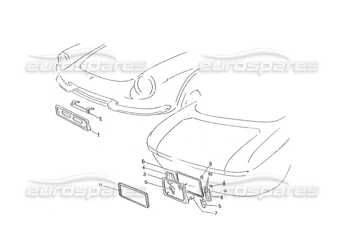 ferrari 365 gtc (coachwork) diagramma delle parti dei portatarga anteriori e posteriori