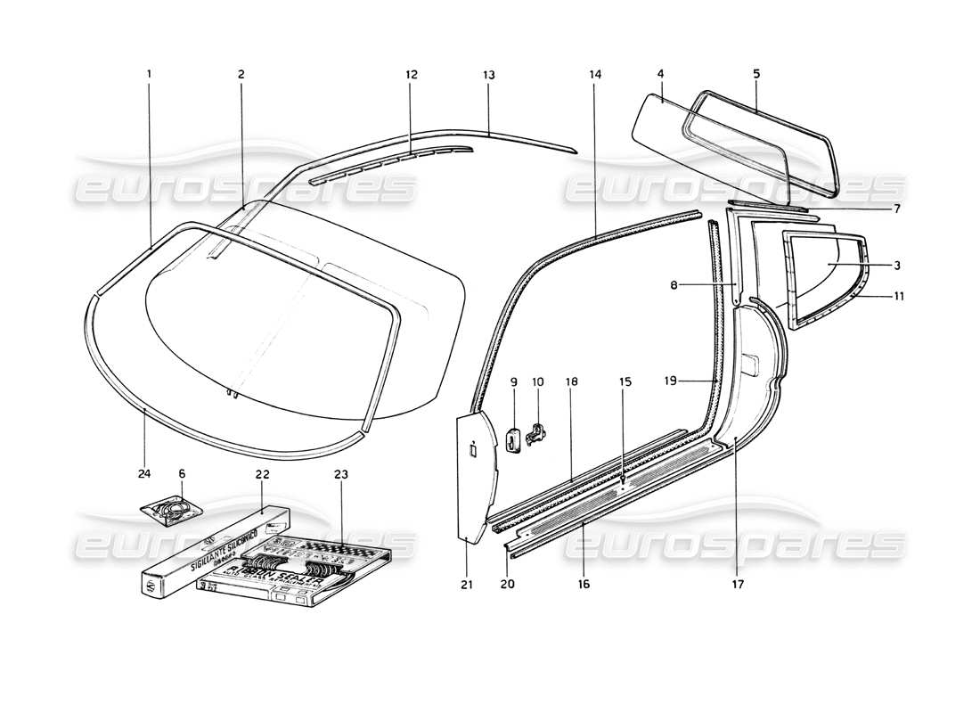 ferrari 512 bb diagramma delle parti degli occhiali