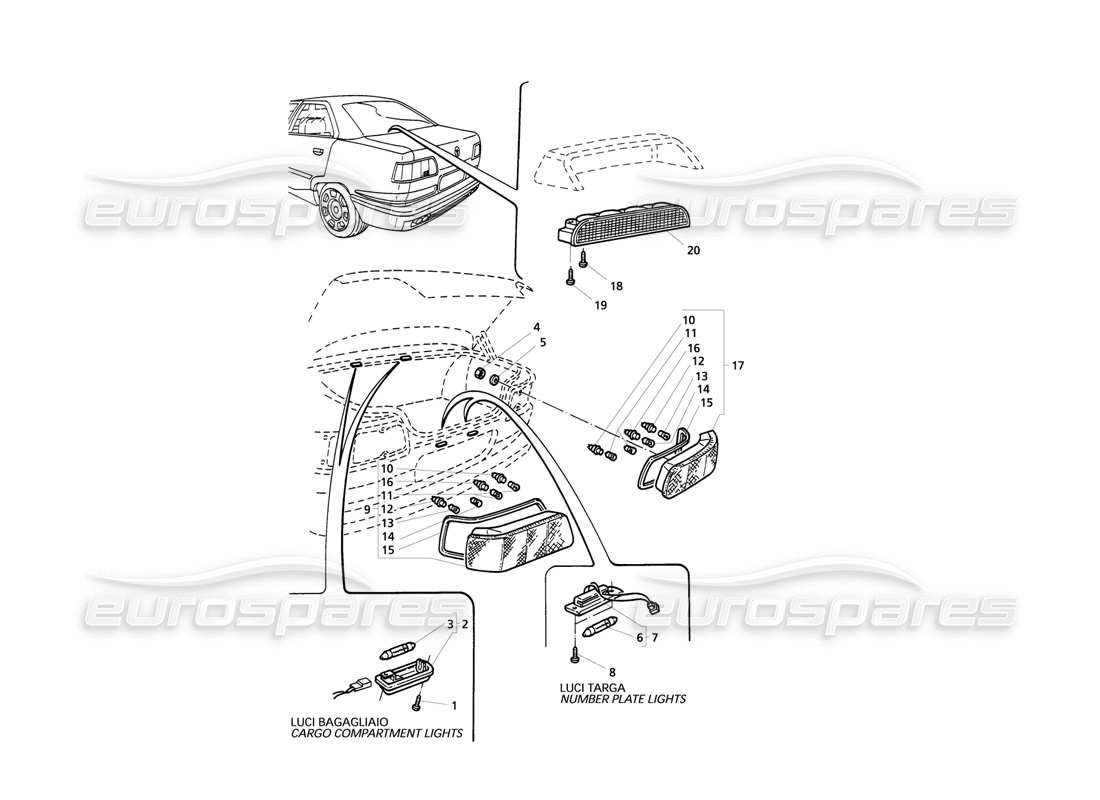maserati qtp v8 evoluzione fanali posteriori schema delle parti