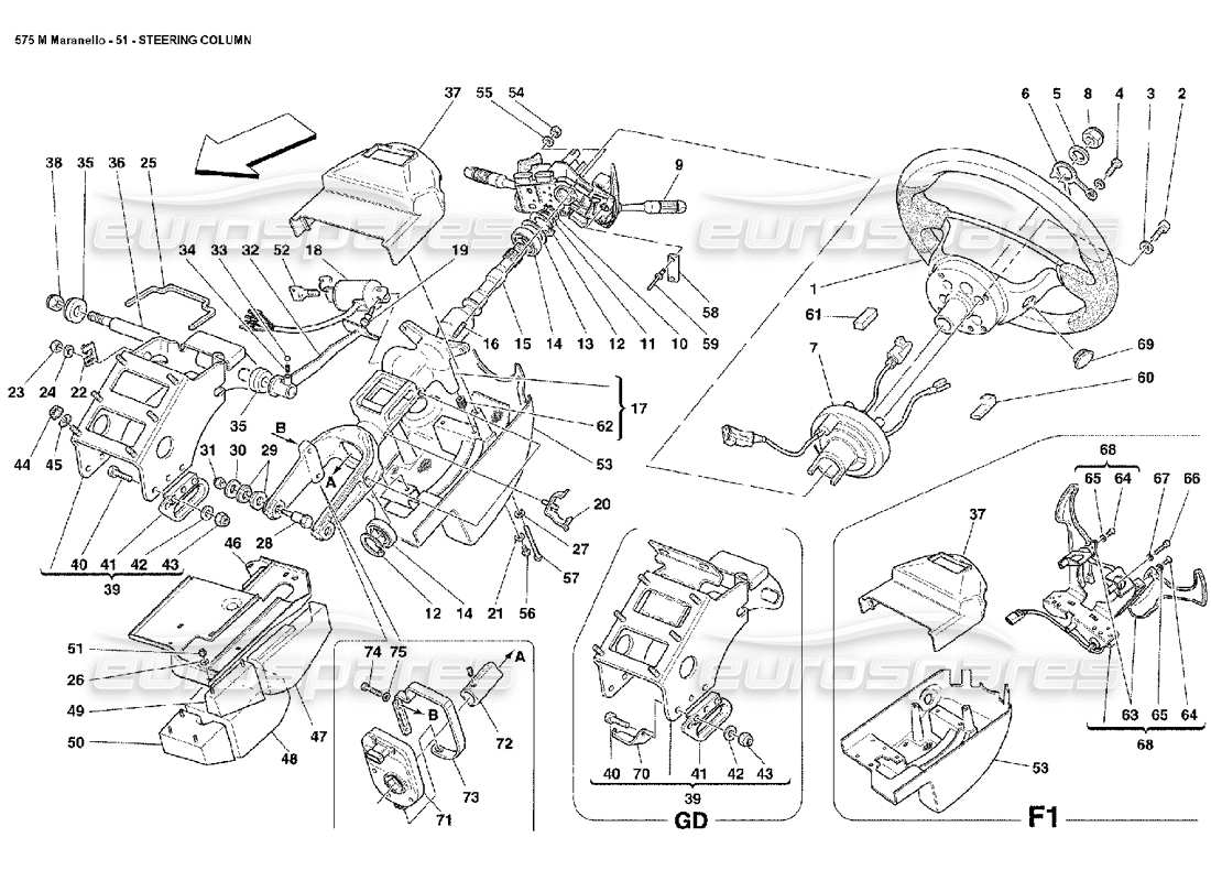 ferrari 575m maranello diagramma delle parti del piantone dello sterzo