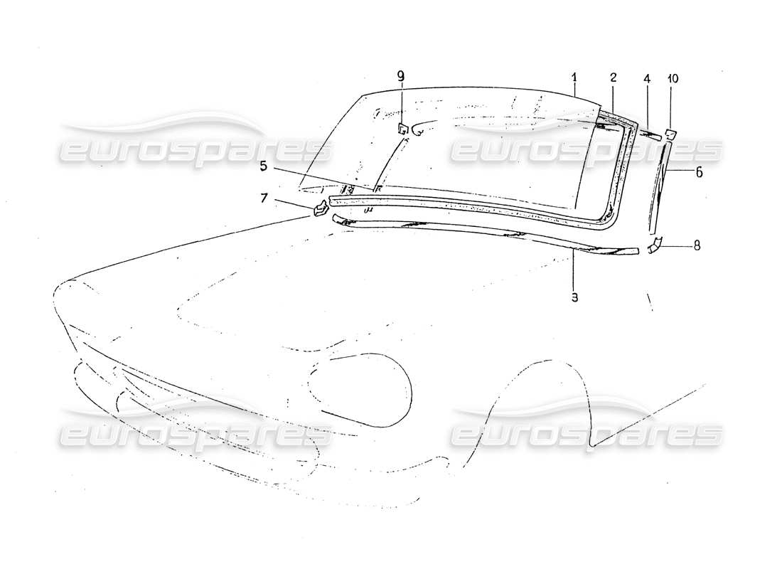 ferrari 330 gt 2+2 (coachwork) schermata anteriore: diagramma delle parti delle finiture