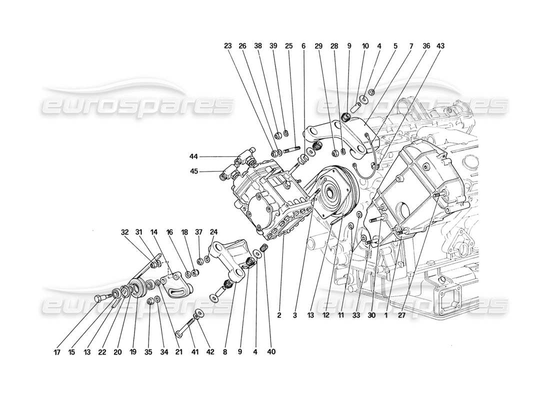 ferrari 328 (1988) diagramma delle parti del compressore e dei controlli dell'aria condizionata (per la versione usa e sa).