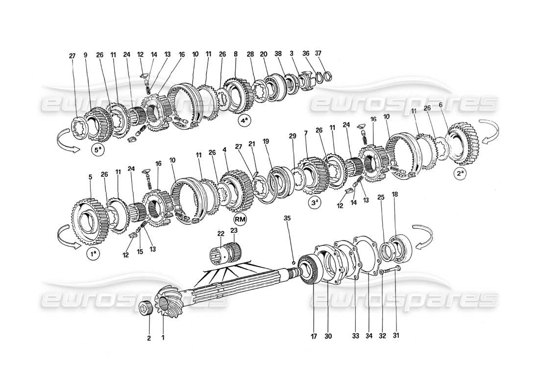 ferrari 288 gto diagramma delle parti degli ingranaggi dell'albero di rinvio