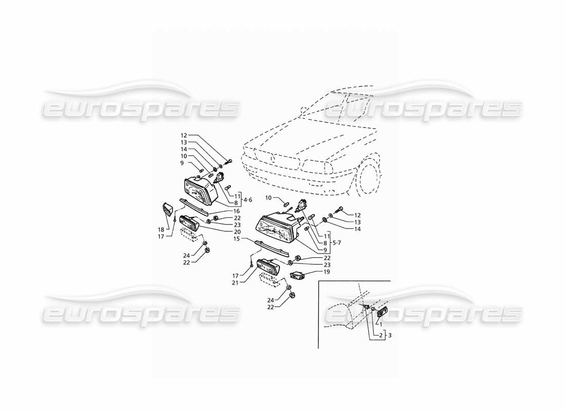 maserati qtp. 3.2 v8 (1999) diagramma delle parti delle luci anteriori