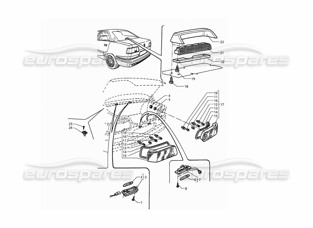 maserati qtp. 3.2 v8 (1999) fanali posteriori schema delle parti