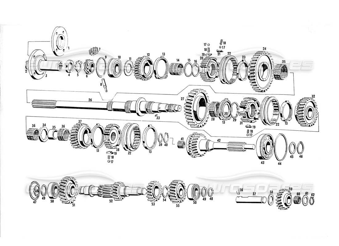 maserati indy 4.2 diagramma delle parti degli ingranaggi della trasmissione