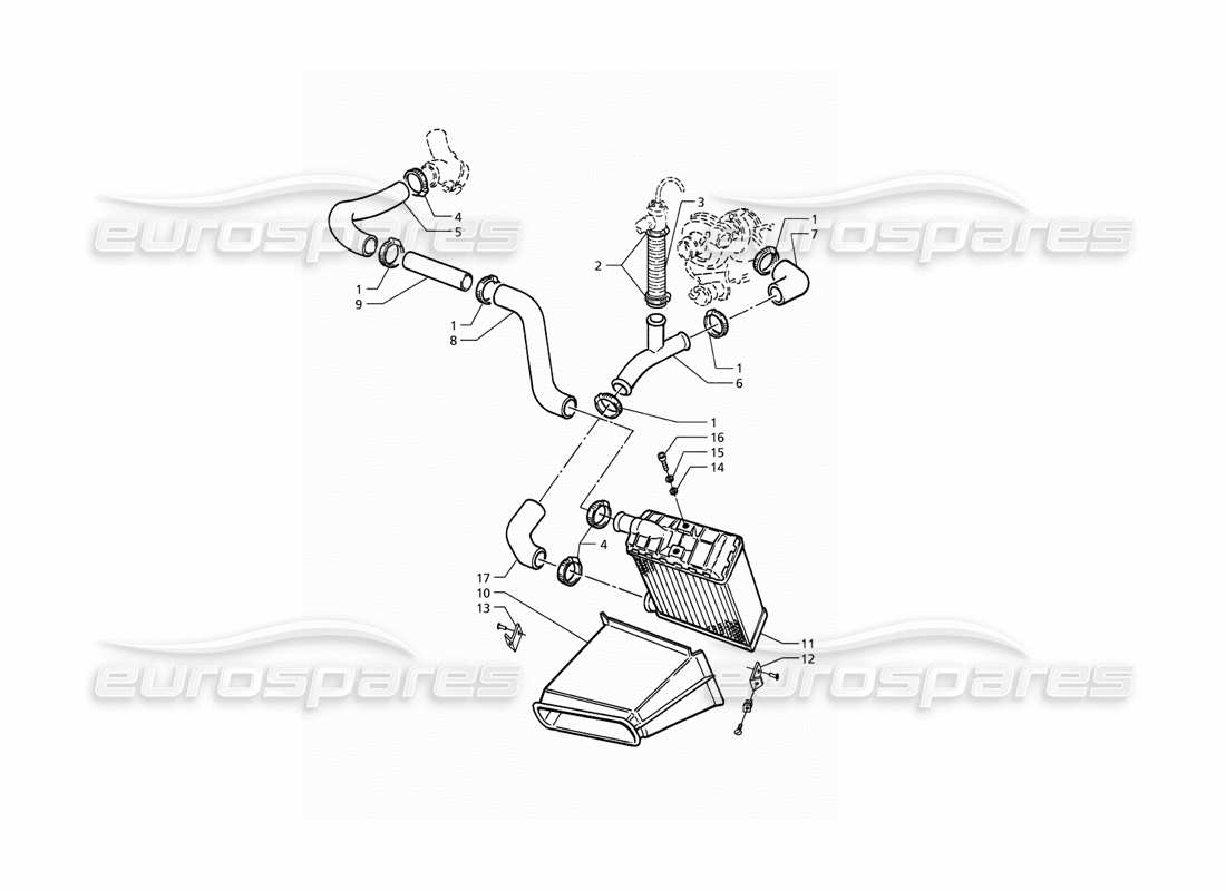 maserati qtp. 3.2 v8 (1999) diagramma della parte lato sinistro dei tubi dello scambiatore di calore