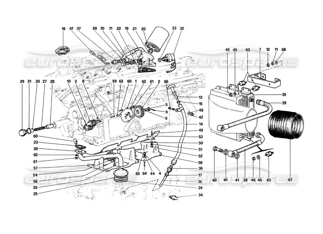 ferrari 208 turbo (1982) sistema di lubrificazione diagramma delle parti