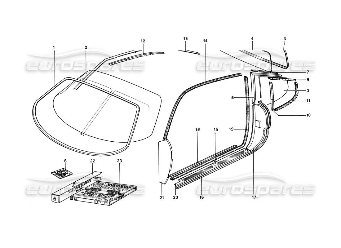 ferrari 365 gt4 berlinetta boxer diagramma delle parti degli occhiali