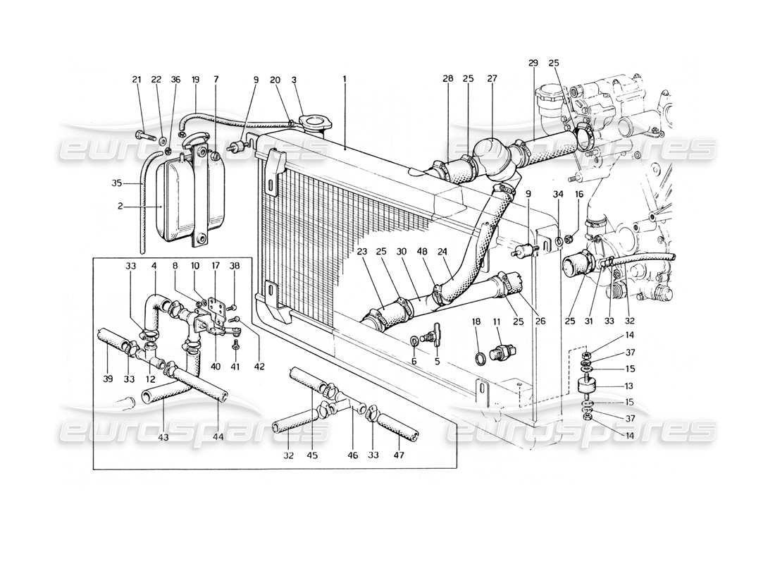 ferrari 400 gt (mechanical) sistema di raffreddamento diagramma delle parti