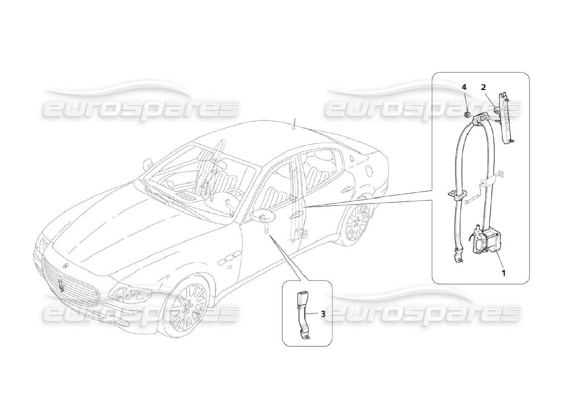 maserati qtp. (2006) 4.2 diagramma delle parti delle cinture di sicurezza anteriori