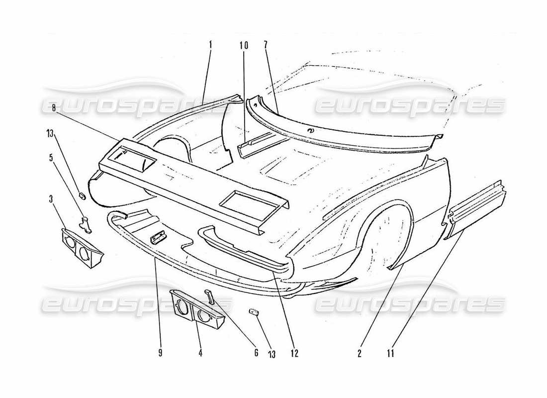 ferrari 365 gtc4 (coachwork) pannelli frontali diagramma delle parti