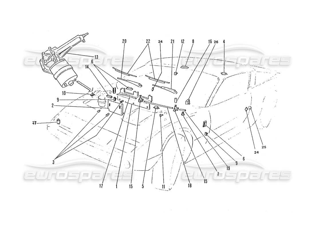 ferrari 365 gtc4 (coachwork) schema delle parti del meccanismo tergicristallo