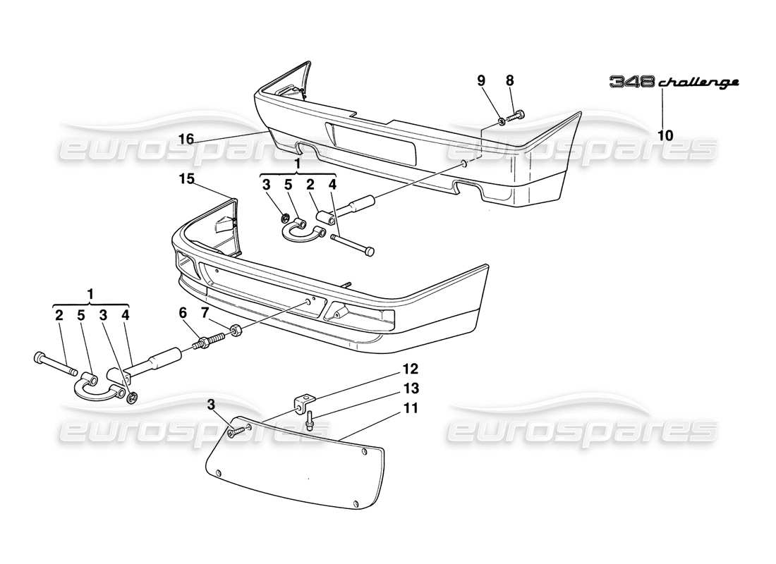 ferrari 348 challenge (1995) diagramma delle parti ganci di traino - protezioni fari - paraurti