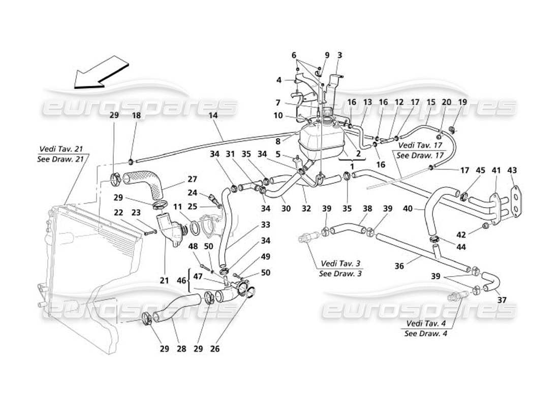 maserati 4200 gransport (2005) nourice - sistema di raffreddamento -valido per gd- schema delle parti