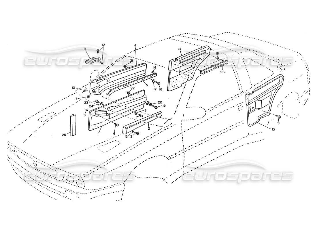 maserati ghibli 2.8 (non abs) porte, rivestimenti interni diagramma delle parti