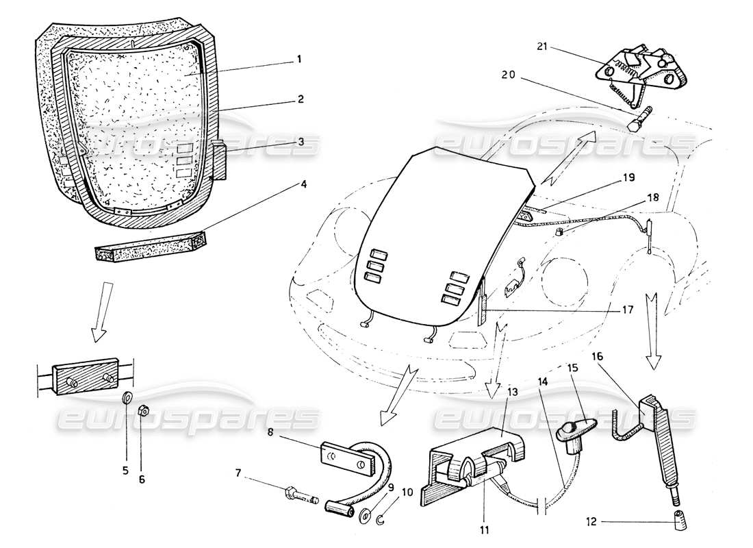 ferrari 206 gt dino (coachwork) schema delle parti del cofano anteriore