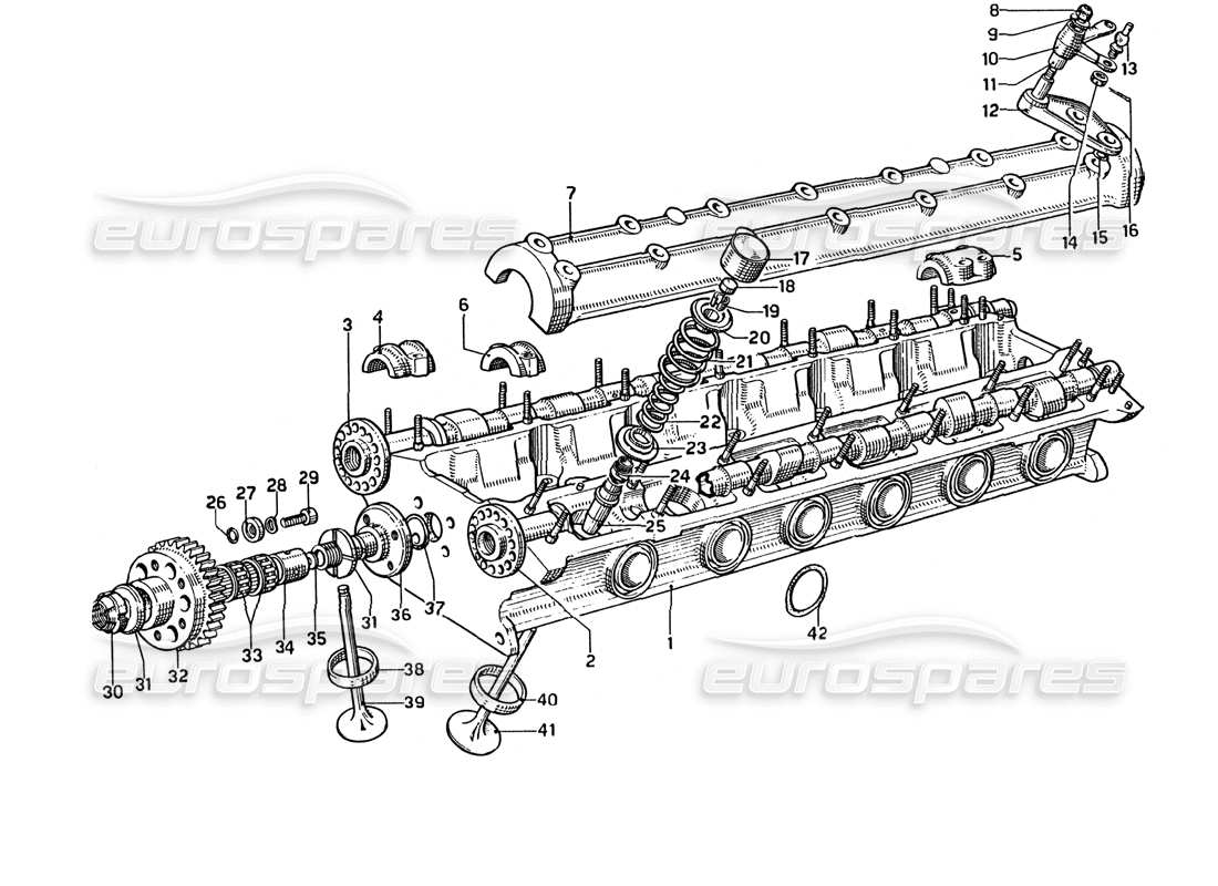 ferrari 275 gtb4 diagramma delle parti della testata (destra).