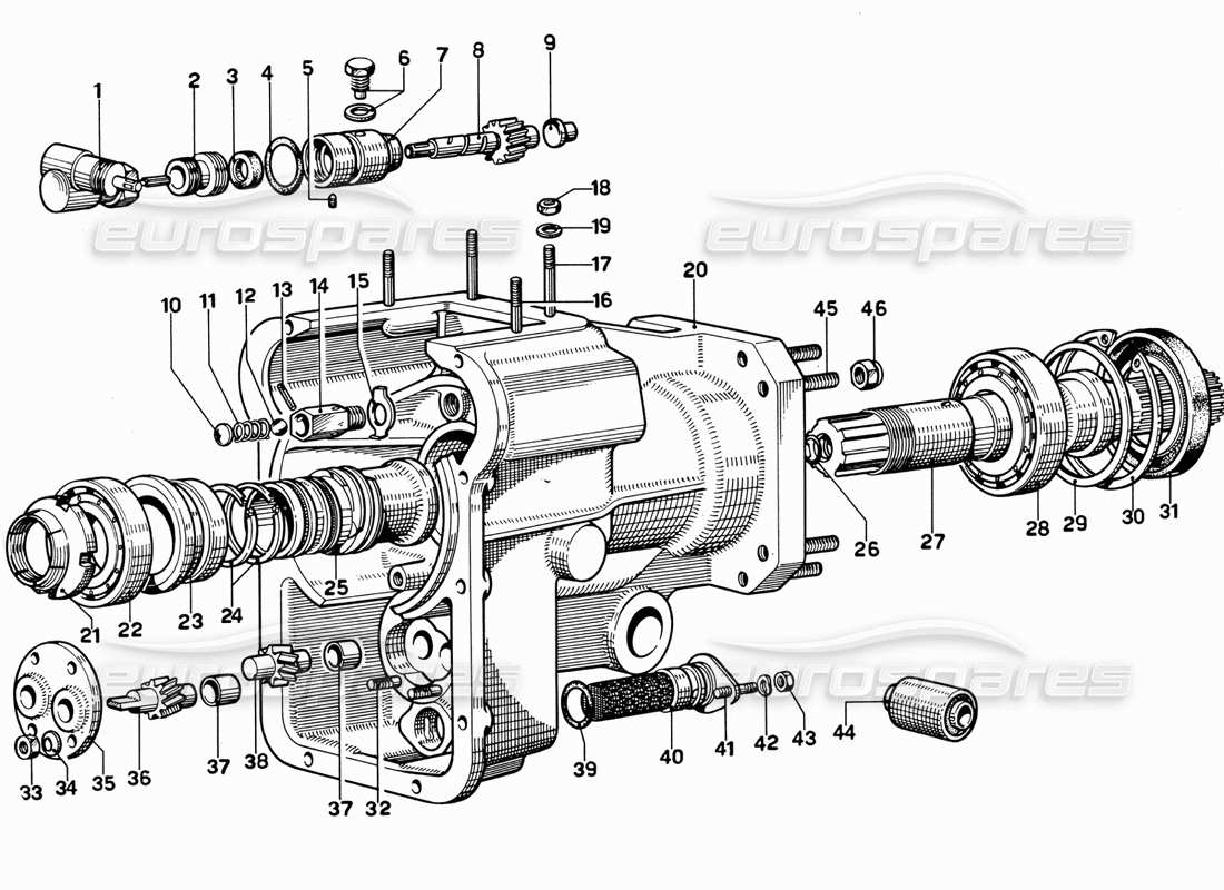 ferrari 365 gt 2+2 (mechanical) diagramma delle parti dell'alloggiamento della scatola del cambio posteriore