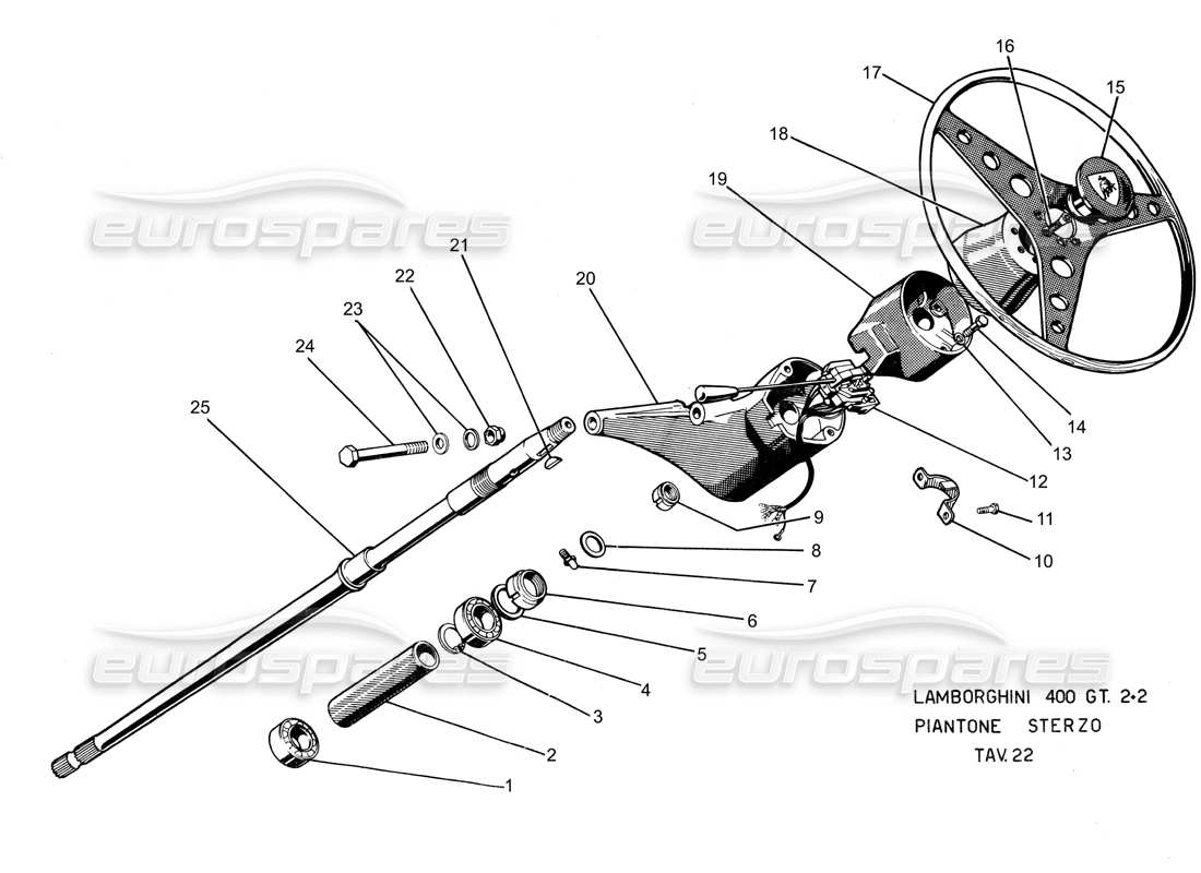lamborghini 400 gt colume dello sterzo diagramma delle parti