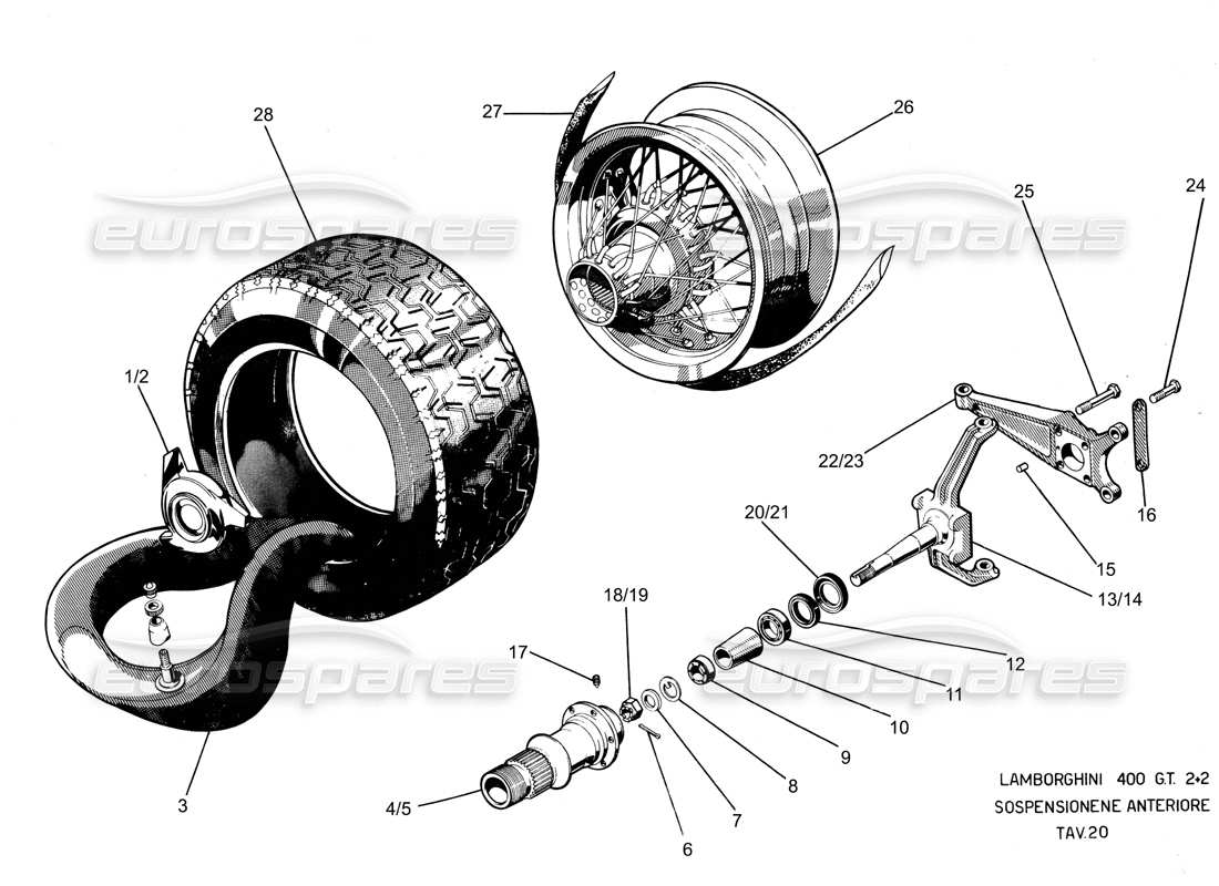 lamborghini 400 gt sospensioni anteriori diagramma delle parti