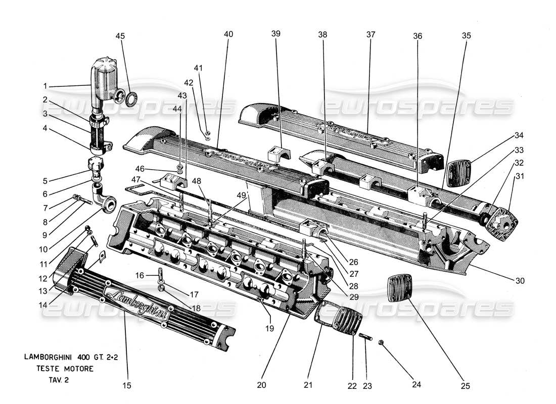 lamborghini 400 gt teste dei cilindri diagramma delle parti