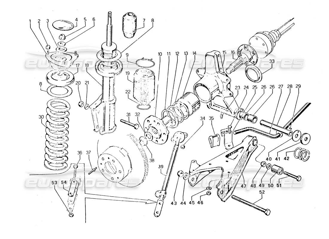 lamborghini urraco p250 / p250s sospensione posteriore diagramma delle parti
