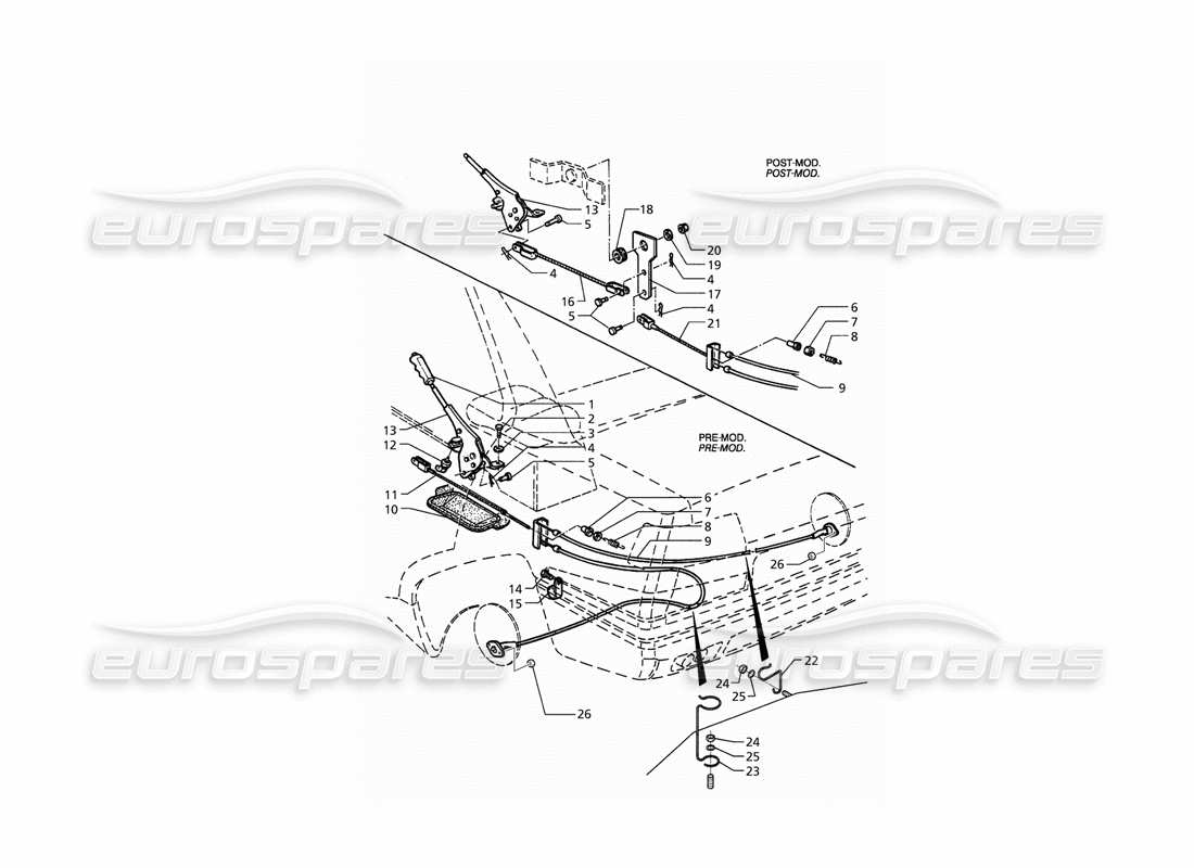 maserati qtp. 3.2 v8 (1999) diagramma delle parti del controllo del freno a mano