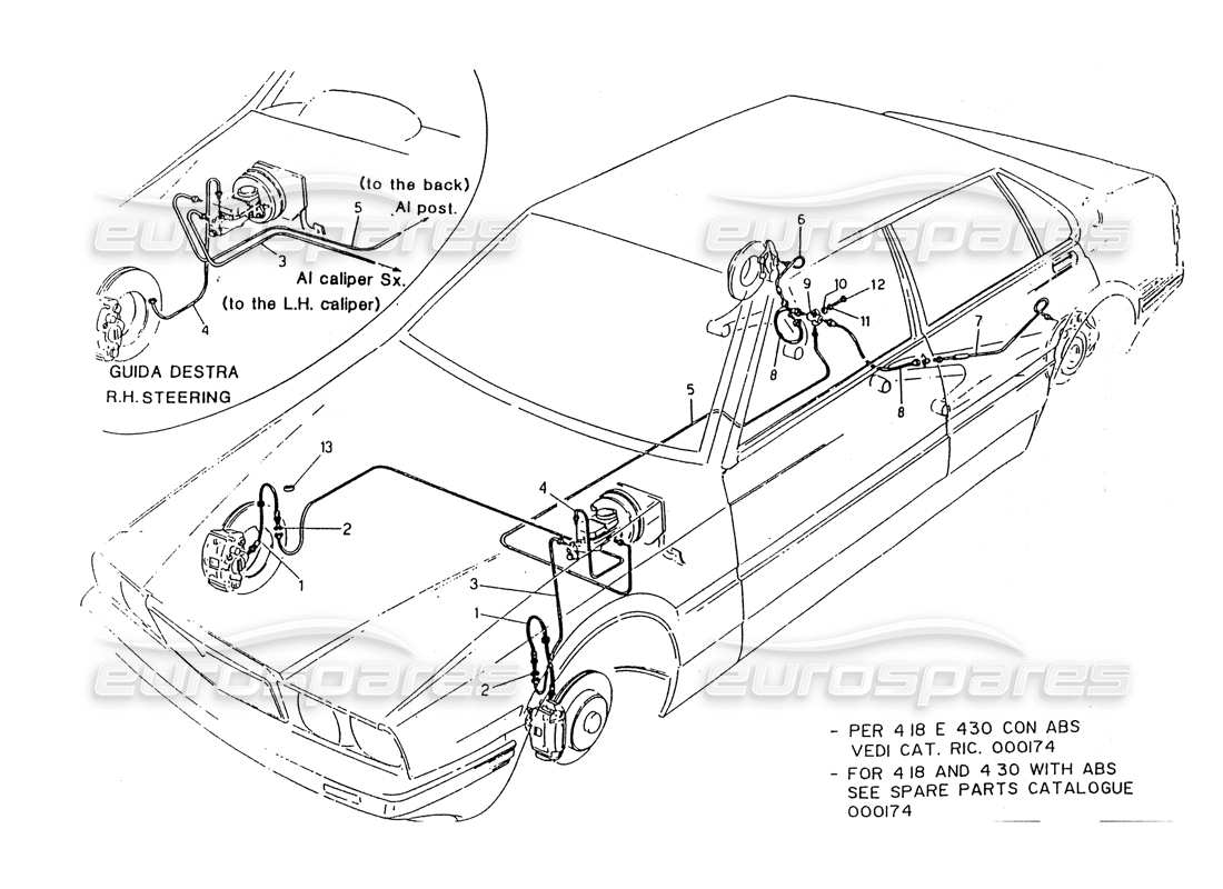 maserati 418 / 4.24v / 430 tubazioni del freno di potenza diagramma delle parti