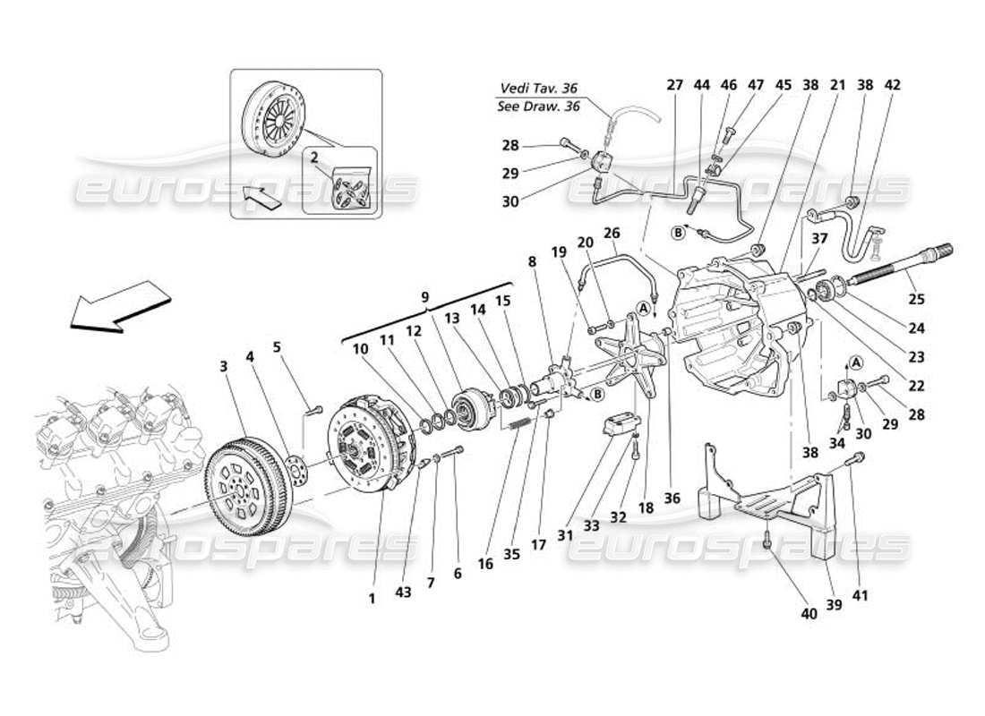 maserati 4200 spyder (2005) frizione e controlli -non per il diagramma delle parti f1-