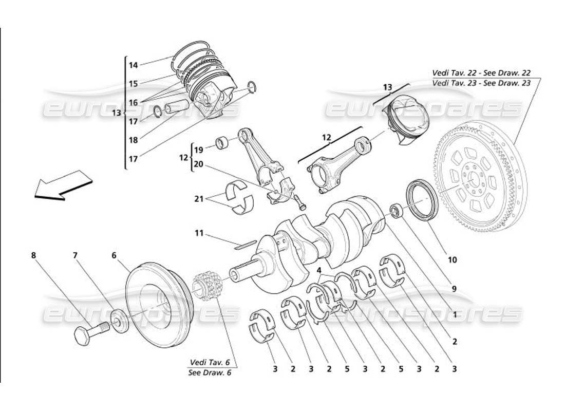 maserati 4200 spyder (2005) schema delle parti di bielle e pistoni dell'albero motore