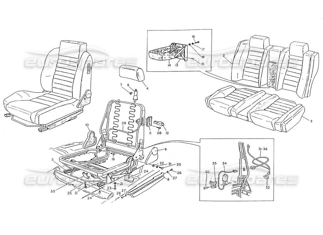maserati ghibli 2.8 (non abs) diagramma delle parti dei sedili anteriori e posteriori