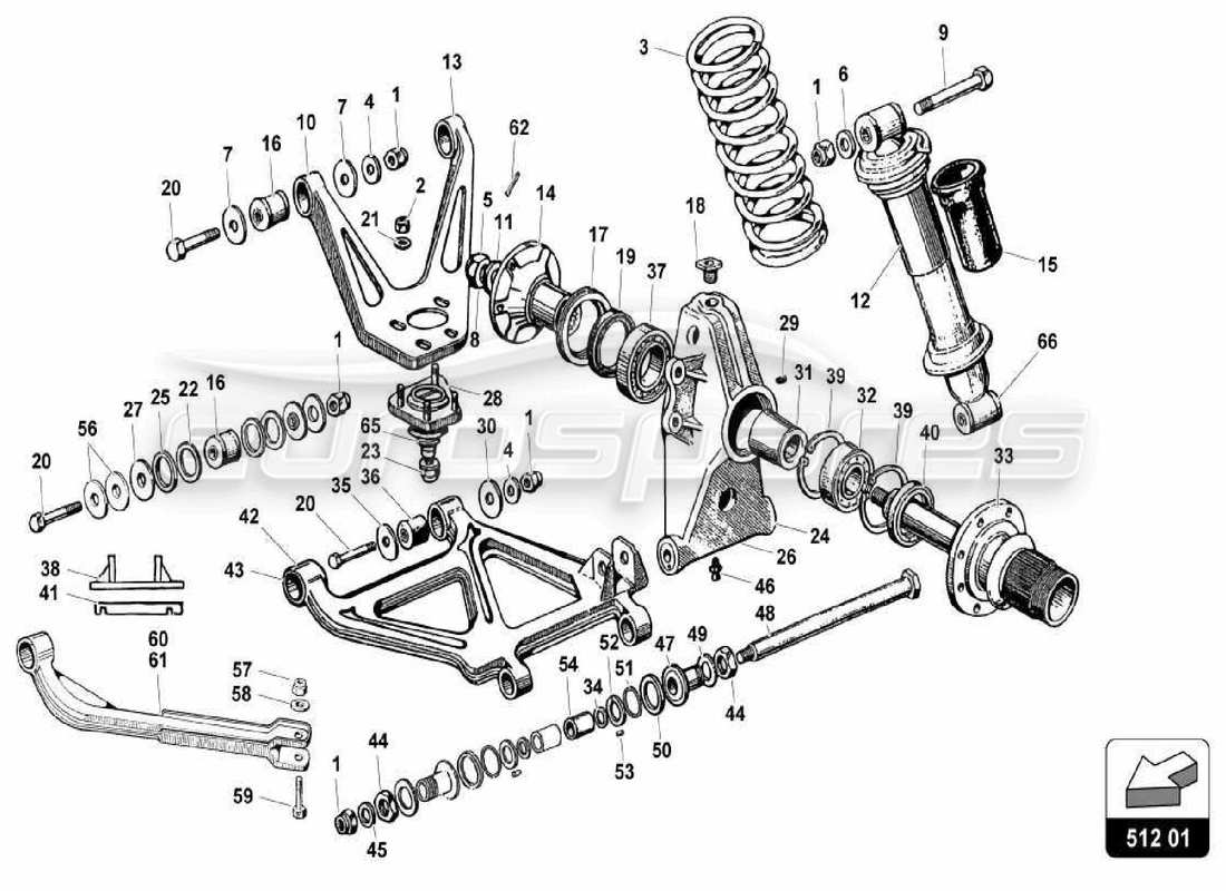 lamborghini miura p400 diagramma delle parti della sospensione posteriore