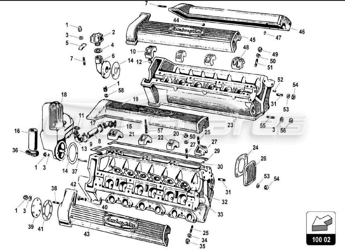 lamborghini miura p400 diagramma delle parti delle teste dei cilindri