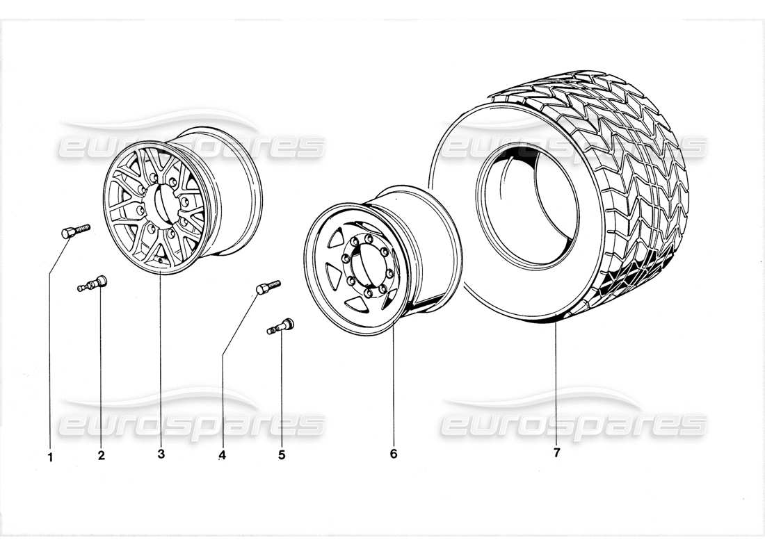 lamborghini lm002 (1988) diagramma delle parti di cerchi e pneumatici