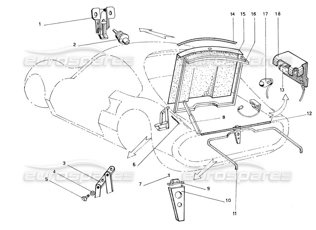 ferrari 206 gt dino (coachwork) diagramma delle parti del coperchio del bagagliaio