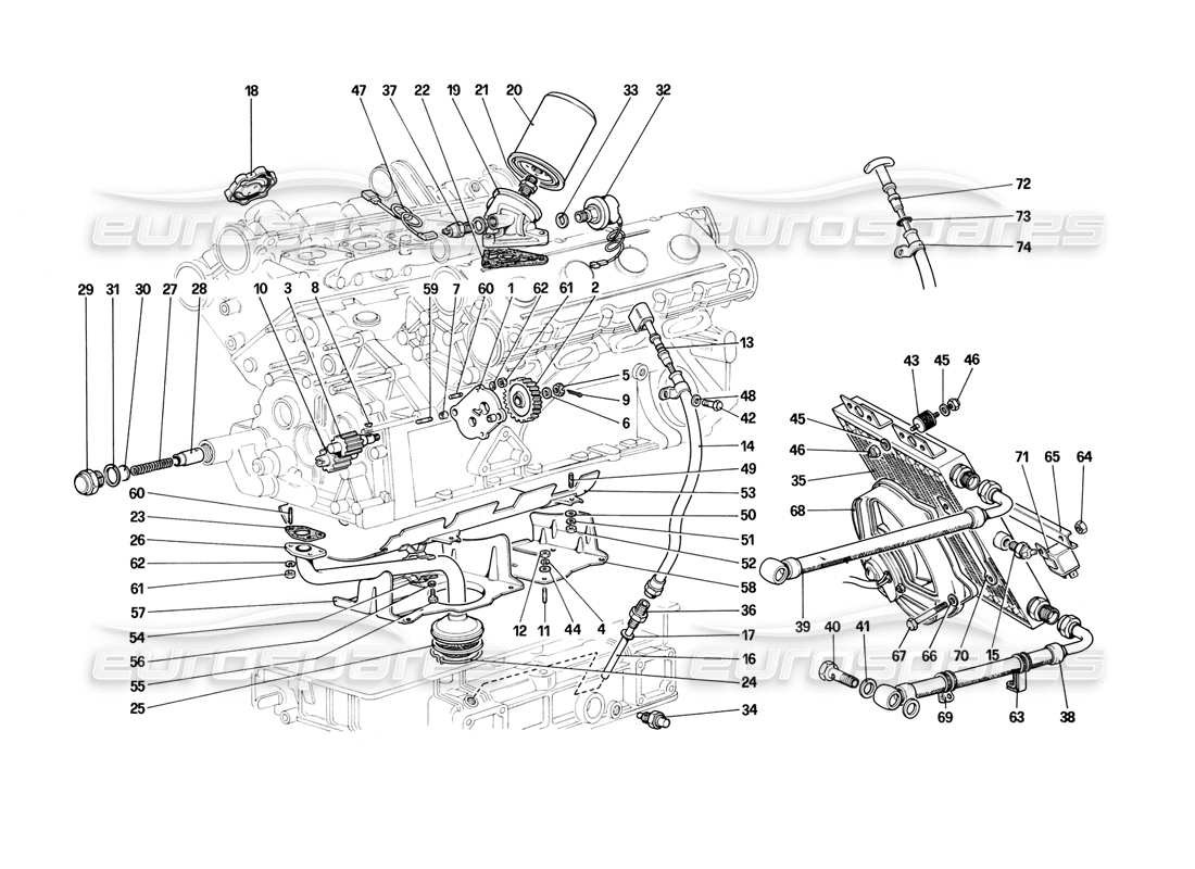 ferrari mondial 3.2 qv (1987) diagramma delle parti del sistema di lubrificazione