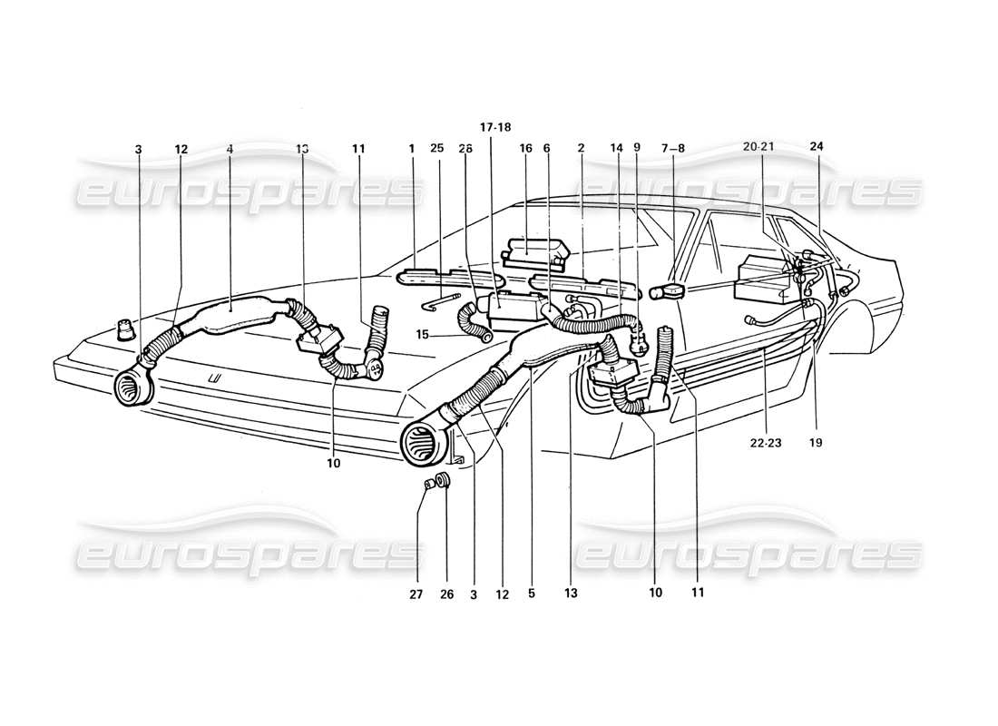 ferrari 412 (coachwork) diagramma delle parti dei riscaldatori d'aria e dei ventilatori