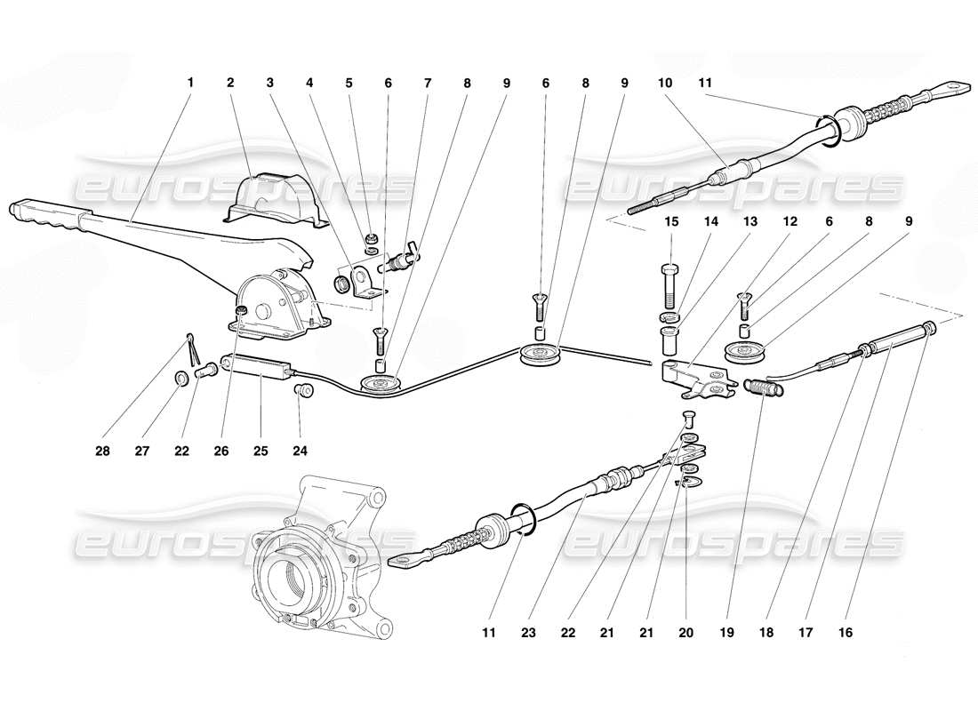 lamborghini diablo vt (1994) diagramma delle parti del freno a mano