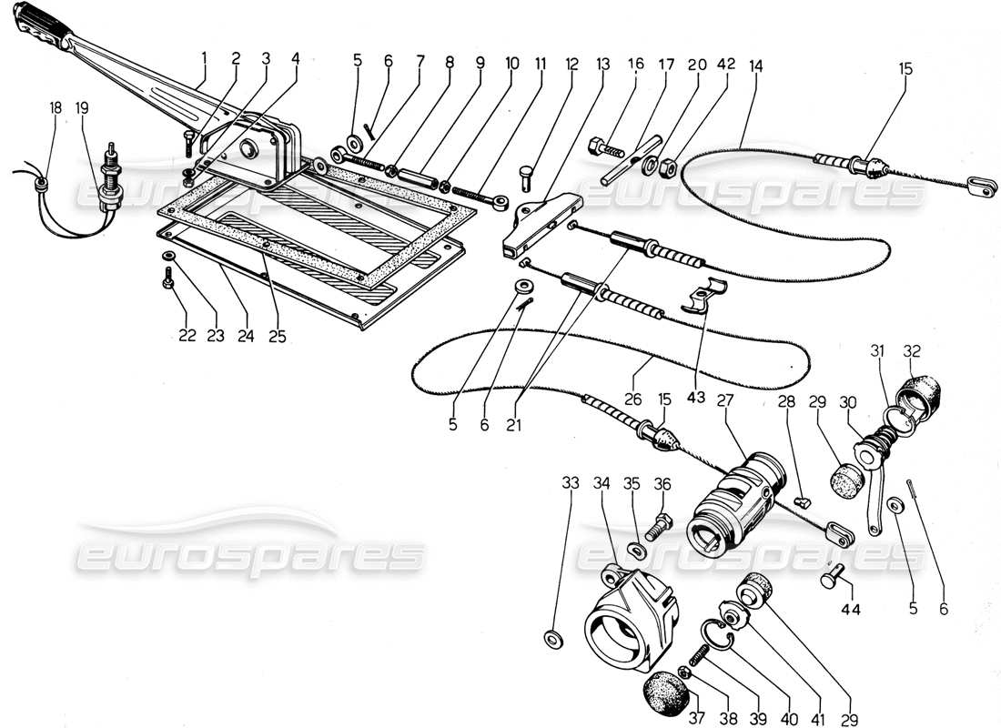 lamborghini urraco p300 schema delle parti del freno a mano