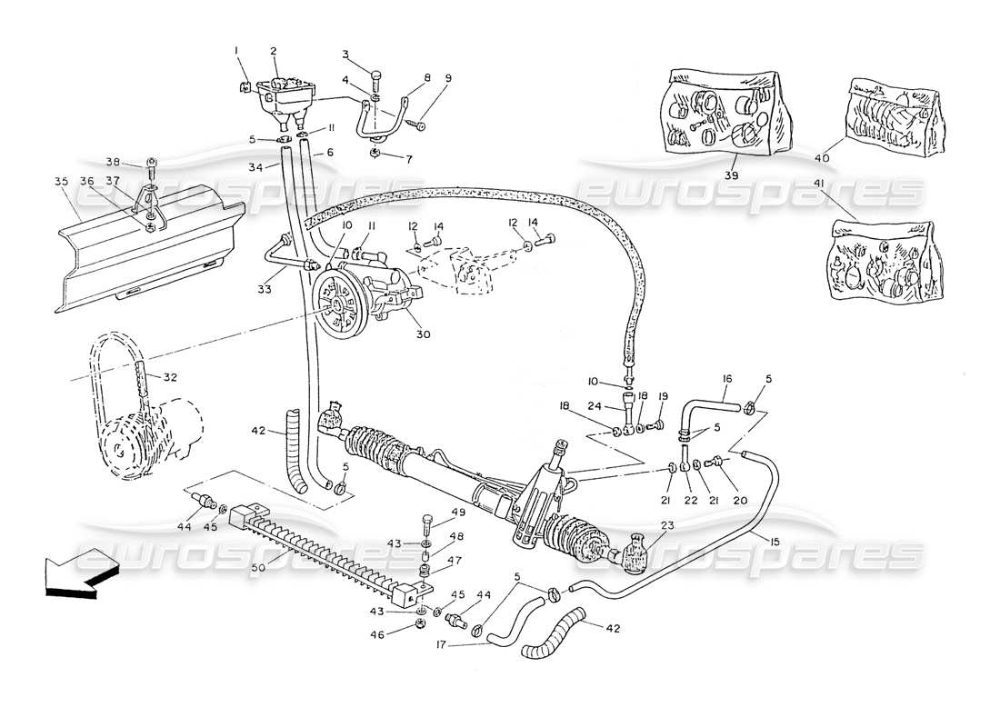 maserati ghibli 2.8 (non abs) sistema di servosterzo diagramma delle parti