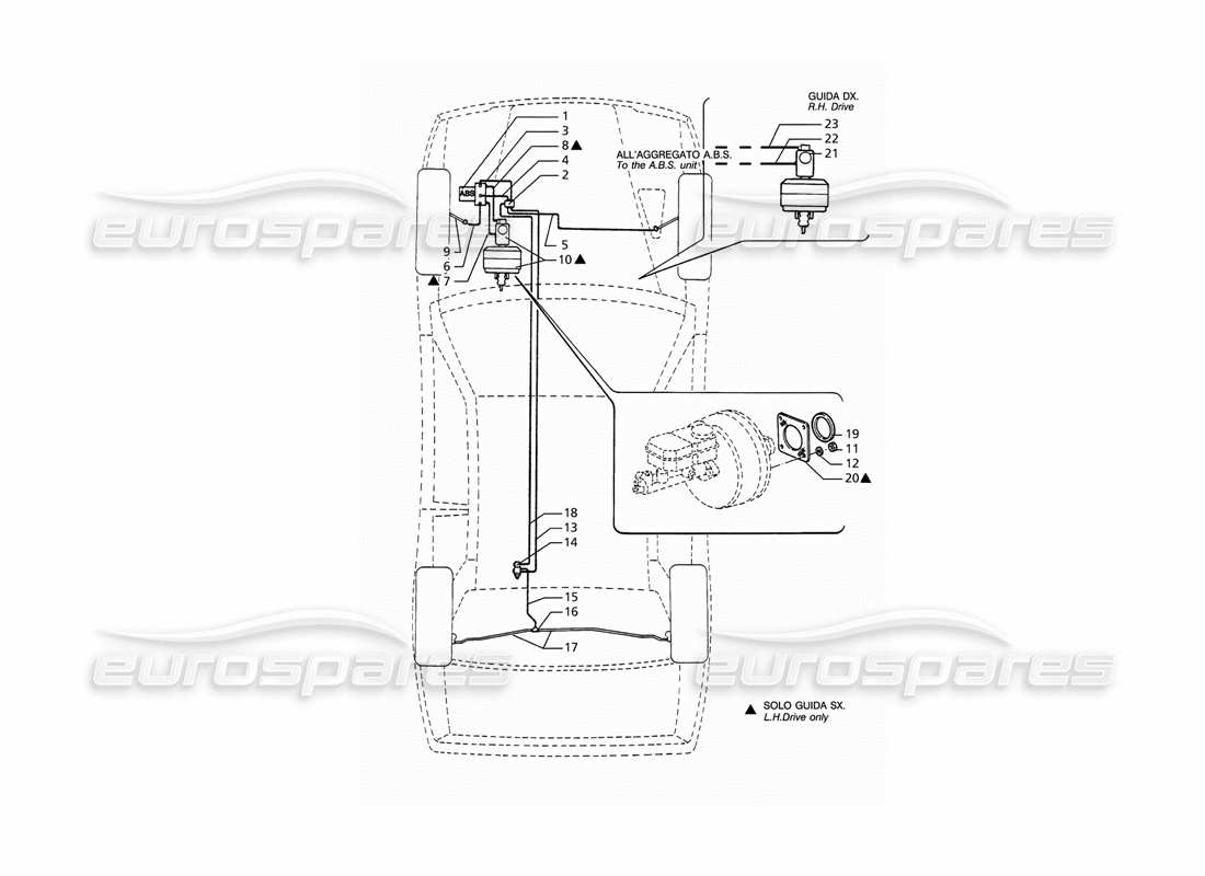 maserati ghibli 2.8 (abs) tubi dei freni idraulici abs diagramma delle parti